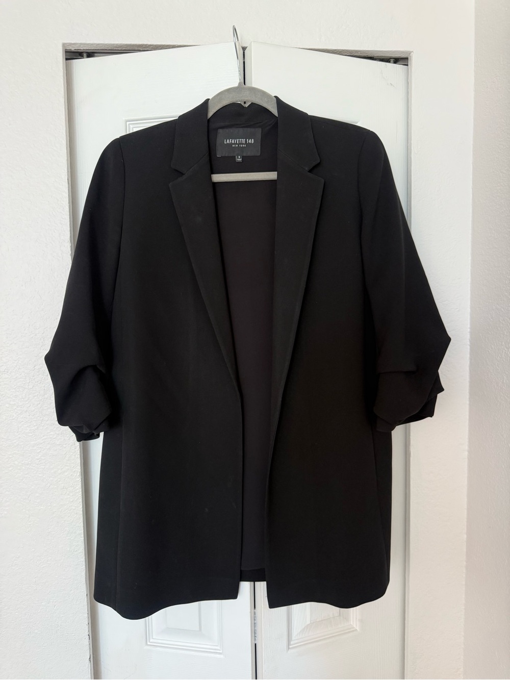 Lafayette 148 New York Black Finesse Crepe Open-Front Relaxed Blazer